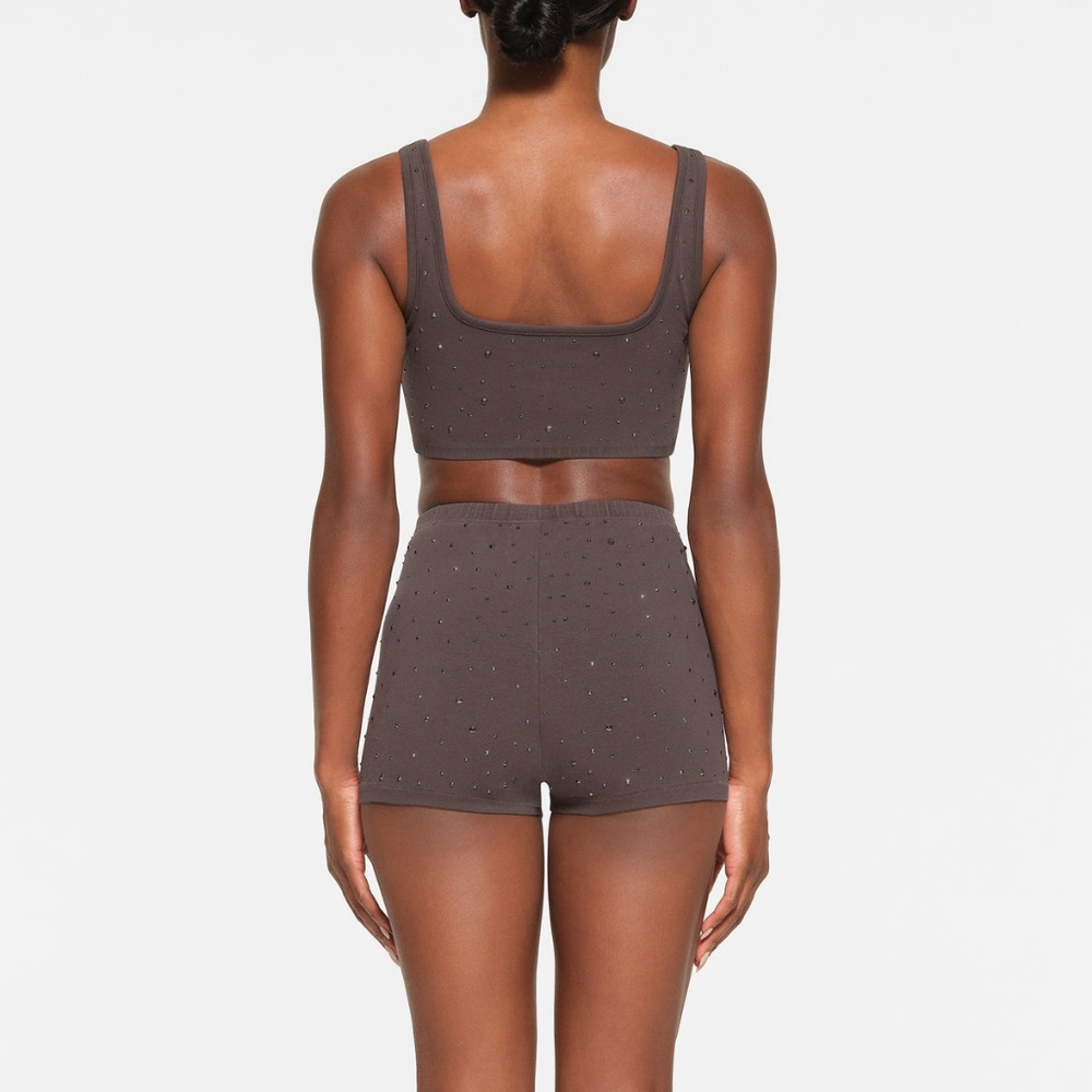 NWT SKIMS OUTDOOR RHINESTONE SHORT SHORT IN GREY CHALK - Picture 3 of 7
